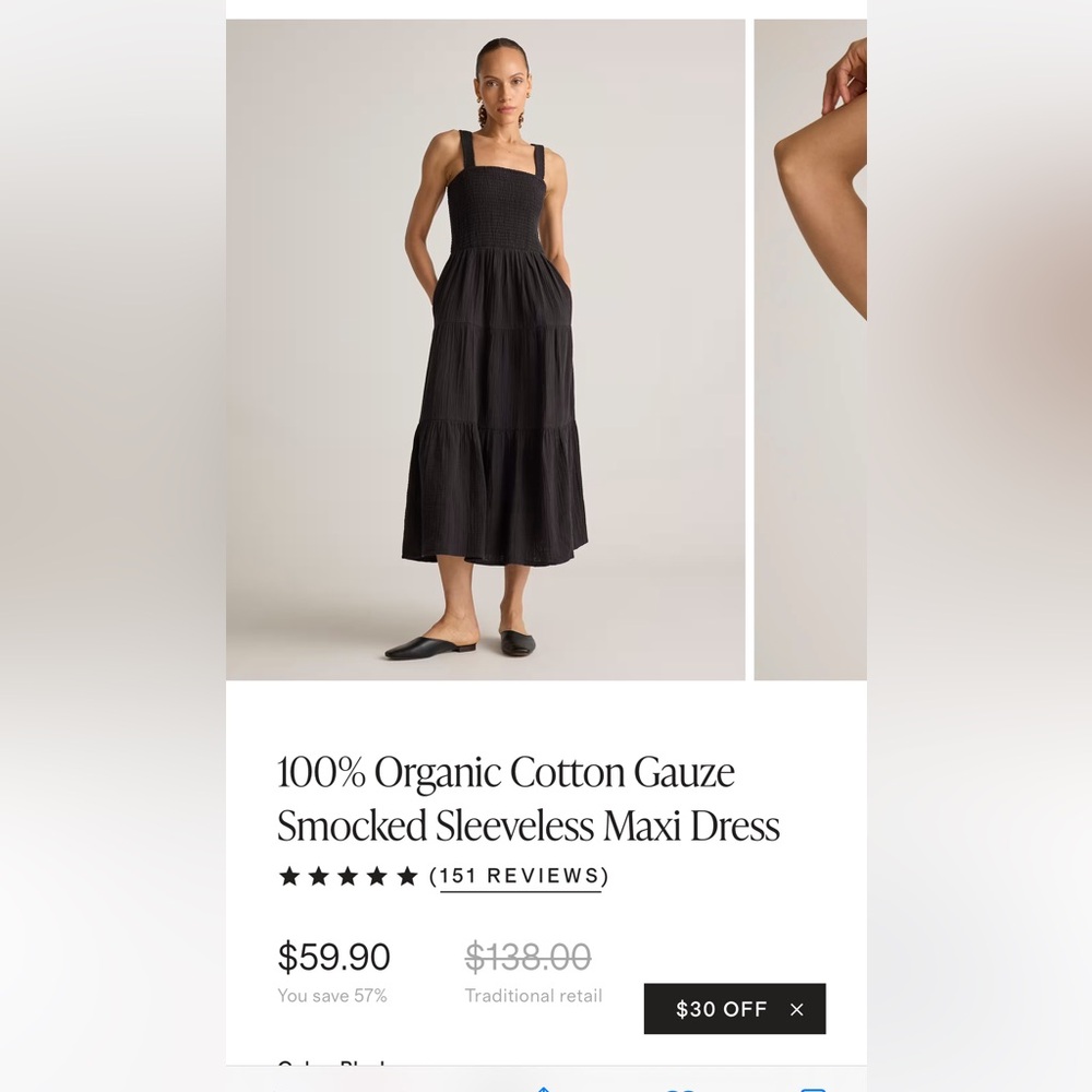 Quince NWT Organic Cotton Black Dress